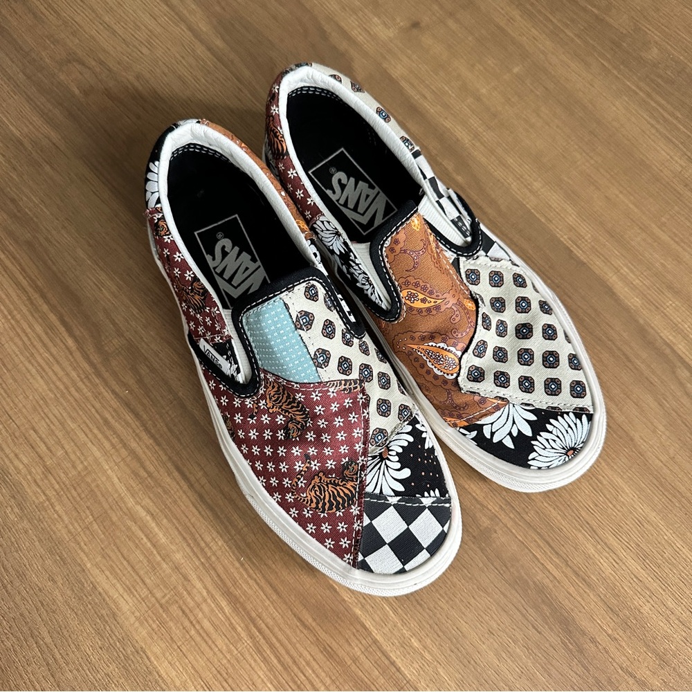 Vans Classic Slip-Ons in Tiger Patchwork Print